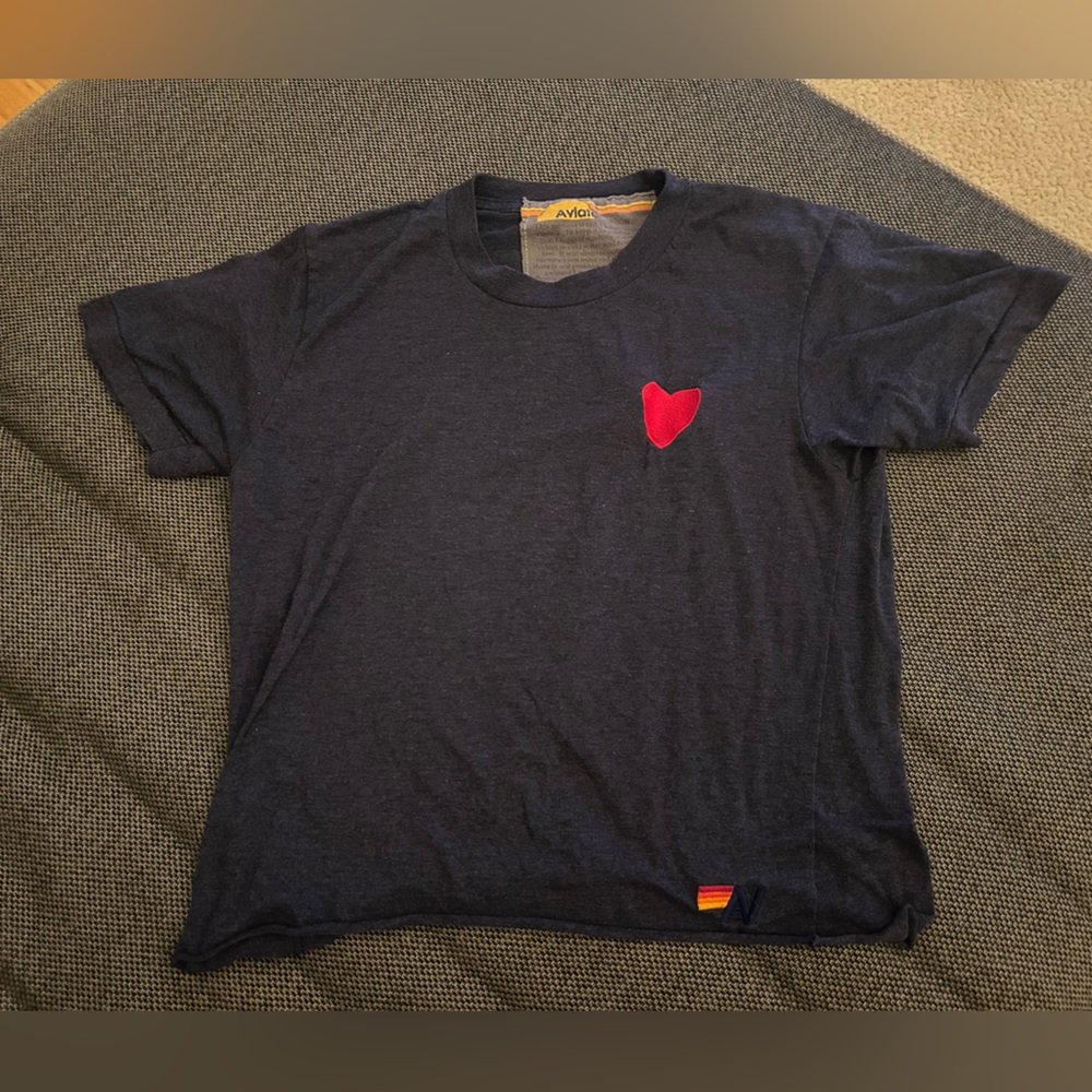 Navy Aviator Nation Cropped T-Shirt with Red Heart Patch